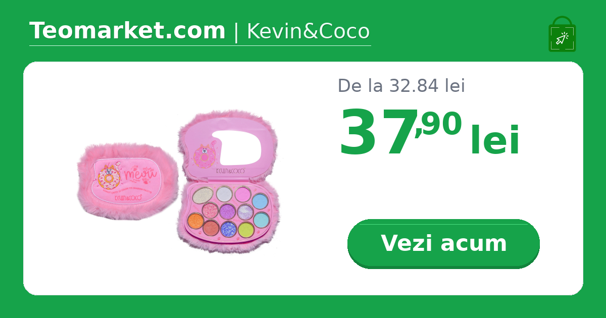 Paleta de Machiaj KEVIN & COCO, Pink Fuzzy, fard de pleoape,12 culori, 15 x 10.5 x 3 cm